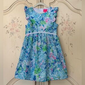 Lilly Pulitzer Girls’ 10 Flutter Sleeve Madelina Dress Coastal Blue Lion Around